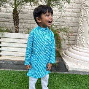 Blue Leheriya Printed Kids Kurta Pajama