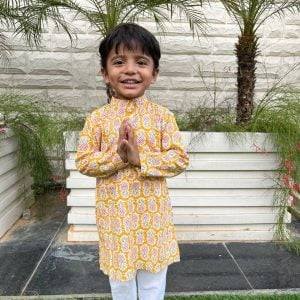 Yellow Pineapple Printed Kids Kurta Pajama