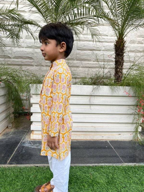 Yellow Pineapple Printed Kids Kurta Pajama