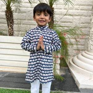 Blue Elephant Printed Kids Kurta Pajama