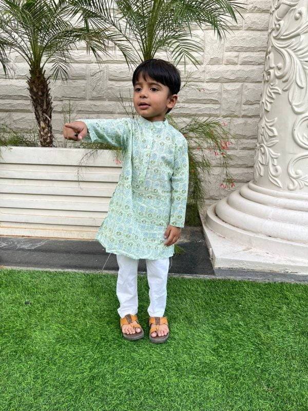 Green Pineapple Printed Kids Kurta Pajama