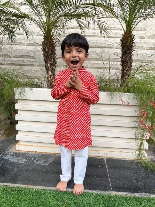 Red Leheriya Printed Kids Kurta Pajama