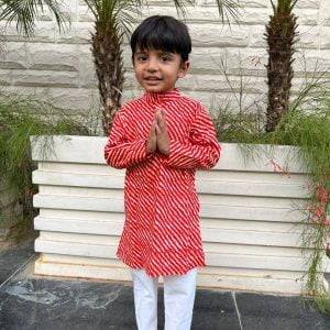 Red Leheriya Printed Kids Kurta Pajama