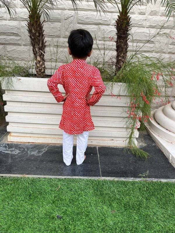 Red Leheriya Printed Kids Kurta Pajama