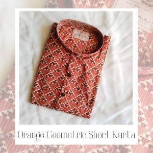 Orange Geometric Printed Short Kurta