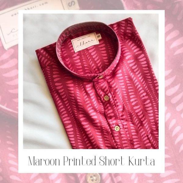 Maroon Printed Short Kurta