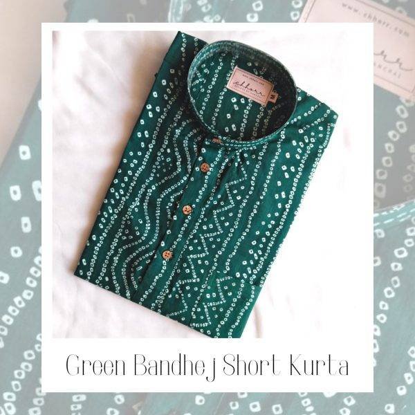 Green Bandhej Printed Short Kurta