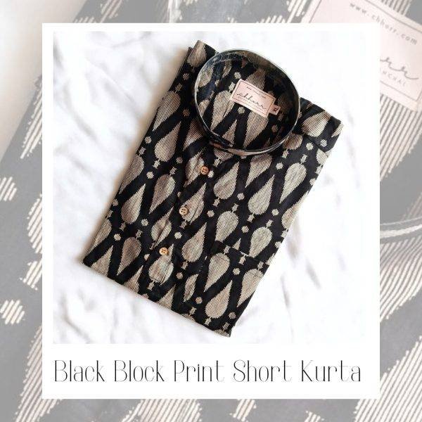 Black Block Printed Short Kurta