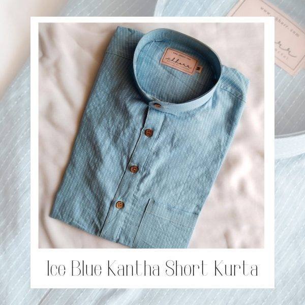 Ice Blue Kantha Short Kurta