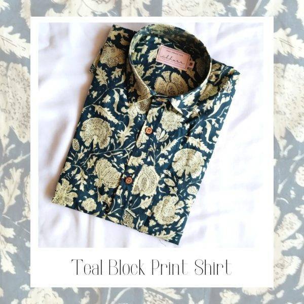 Teal Block Printed Shirt